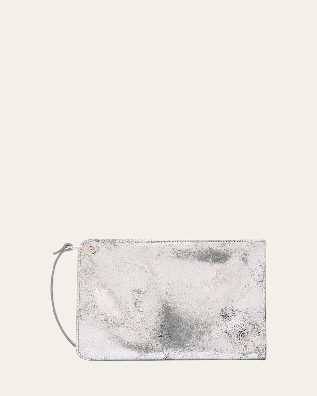 Loubi54 Flat Pouch Bag in Metallic Crackled Leather